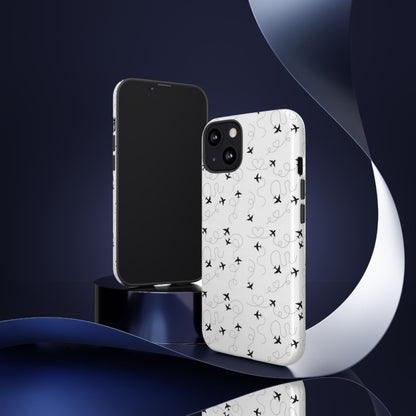 Minimal Paper Airplane Pattern Phone Case – Black White Aesthetic Tough Cover