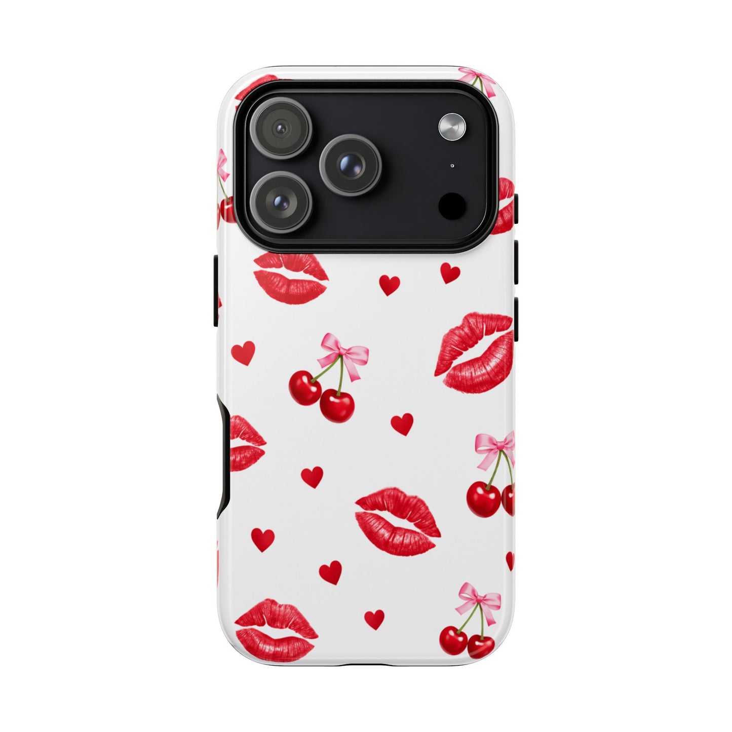 Red Lips & Cherry Phone Case – Y2K Retro Aesthetic Tough Cover