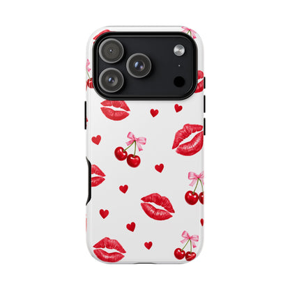 Red Lips & Cherry Phone Case – Y2K Retro Aesthetic Tough Cover