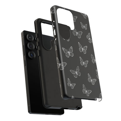 White Butterfly Pattern Phone Case – Dark Aesthetic Monochrome Tough Cover