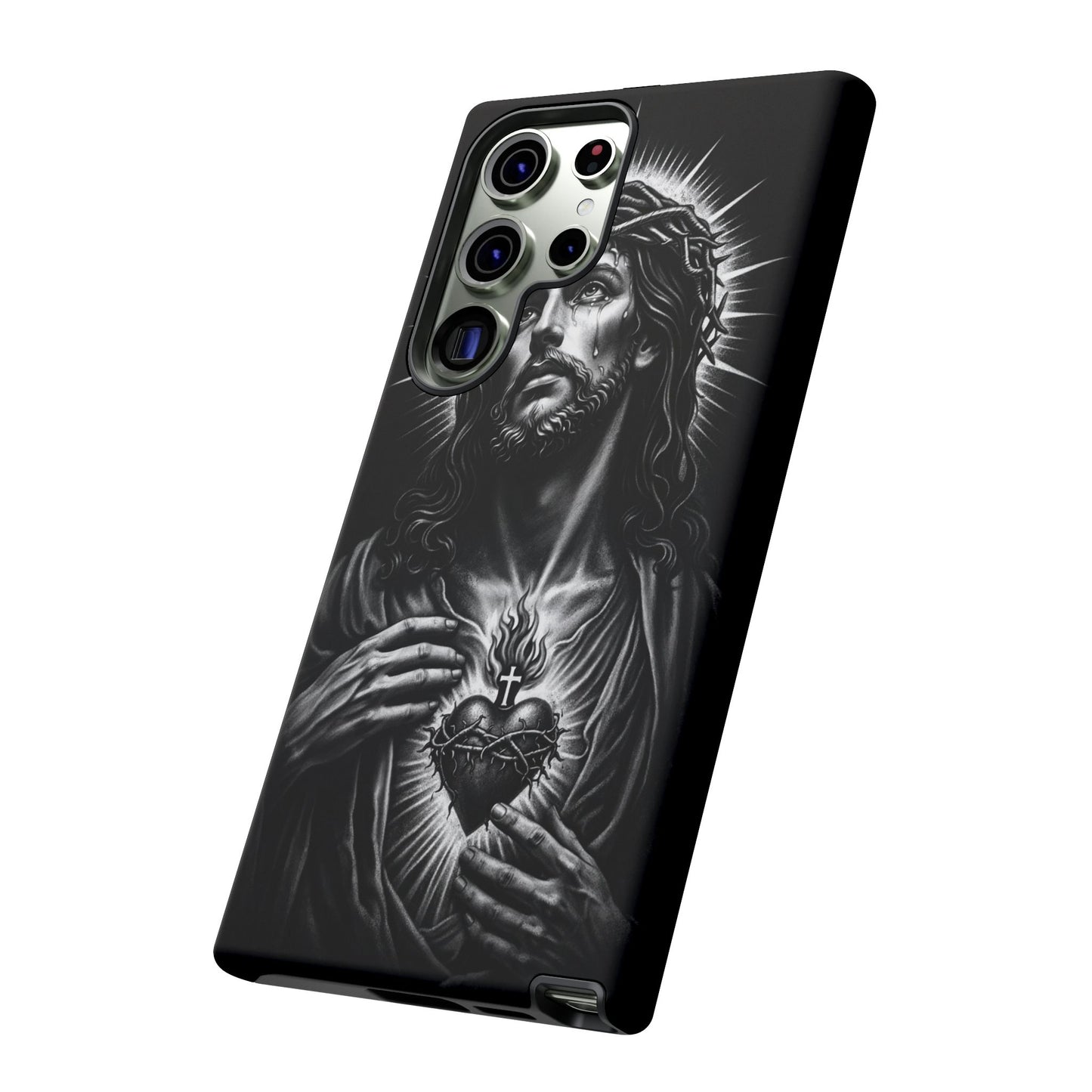 Jesus Sacred Heart Phone Case Black White Christian Faith Aesthetic
