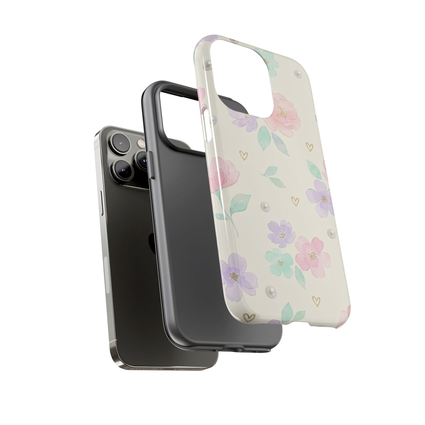 Pastel Floral Phone Case – Coquette Watercolor Flower Hearts Tough Case (iPhone, Samsung, Pixel)