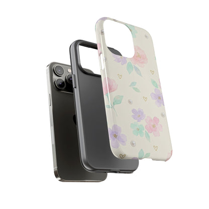 Pastel Floral Phone Case – Coquette Watercolor Flower Hearts Tough Case (iPhone, Samsung, Pixel)