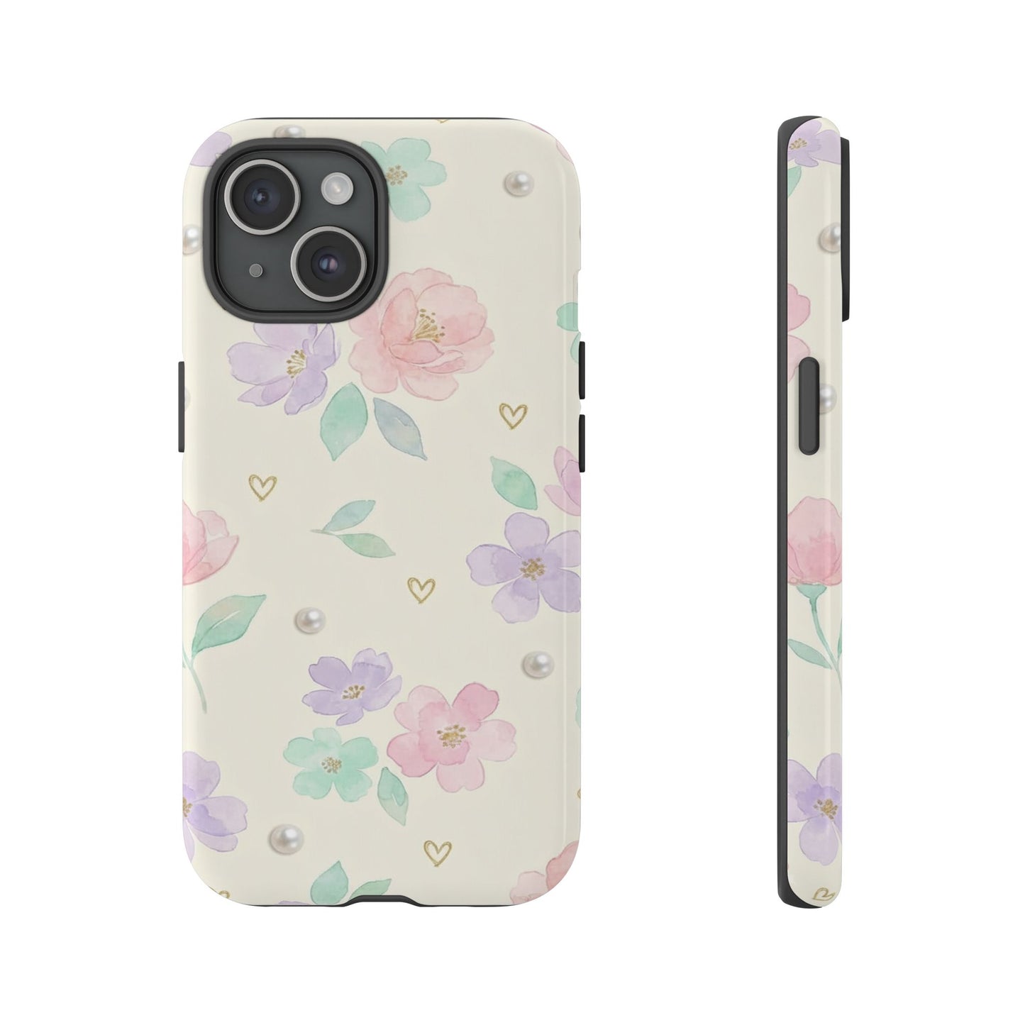 Pastel Floral Phone Case – Coquette Watercolor Flower Hearts Tough Case (iPhone, Samsung, Pixel)