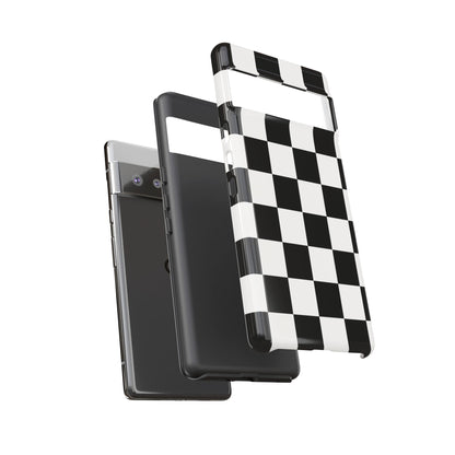Black & White Checkerboard Phone Case – Classic Aesthetic Tough Protective Case