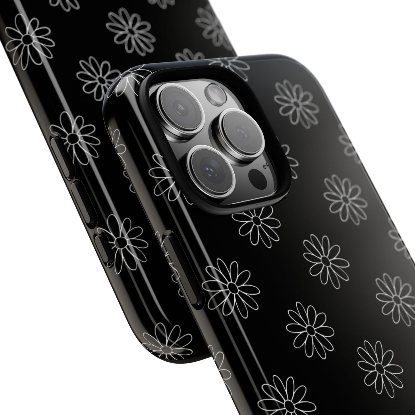 Black Daisy Floral Phone Case – Slim Protective Tough Case for Iphone, Samsung Galaxy and Pixel