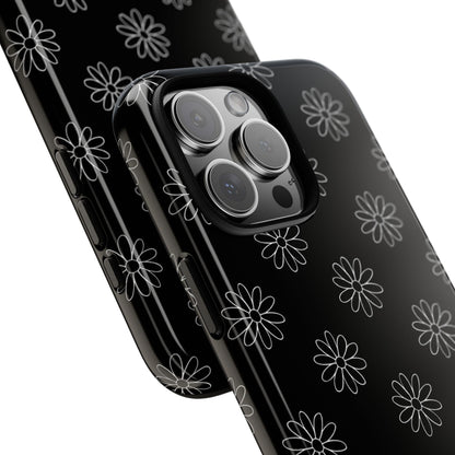 Black Daisy Floral Phone Case – Slim Protective Tough Case for Iphone, Samsung Galaxy and Pixel