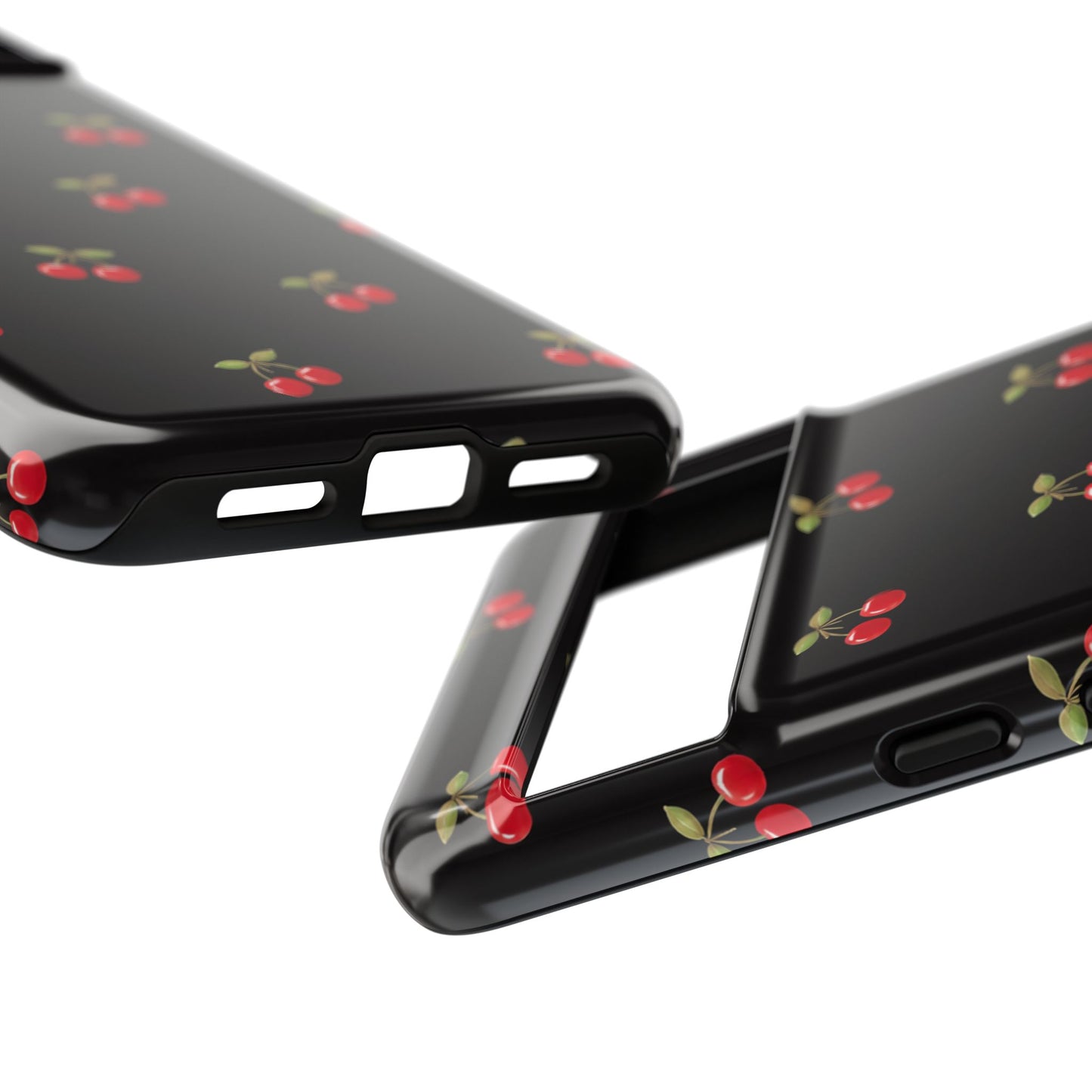 Cherry Pattern Phone Case — Slim Black Protective iPhone Case with Red Cherries for Iphone, Samsung Galaxy and Pixel