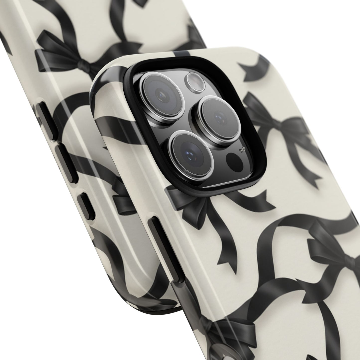 Black Ribbon Bow Phone Case, Minimal Bow Pattern Tough Protective Case