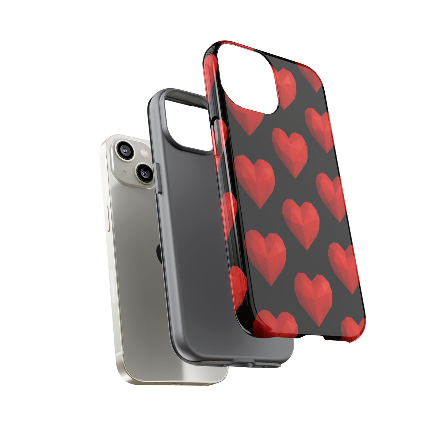 Red Heart Phone Case – Geometric Heart Pattern Tough Case (Black)