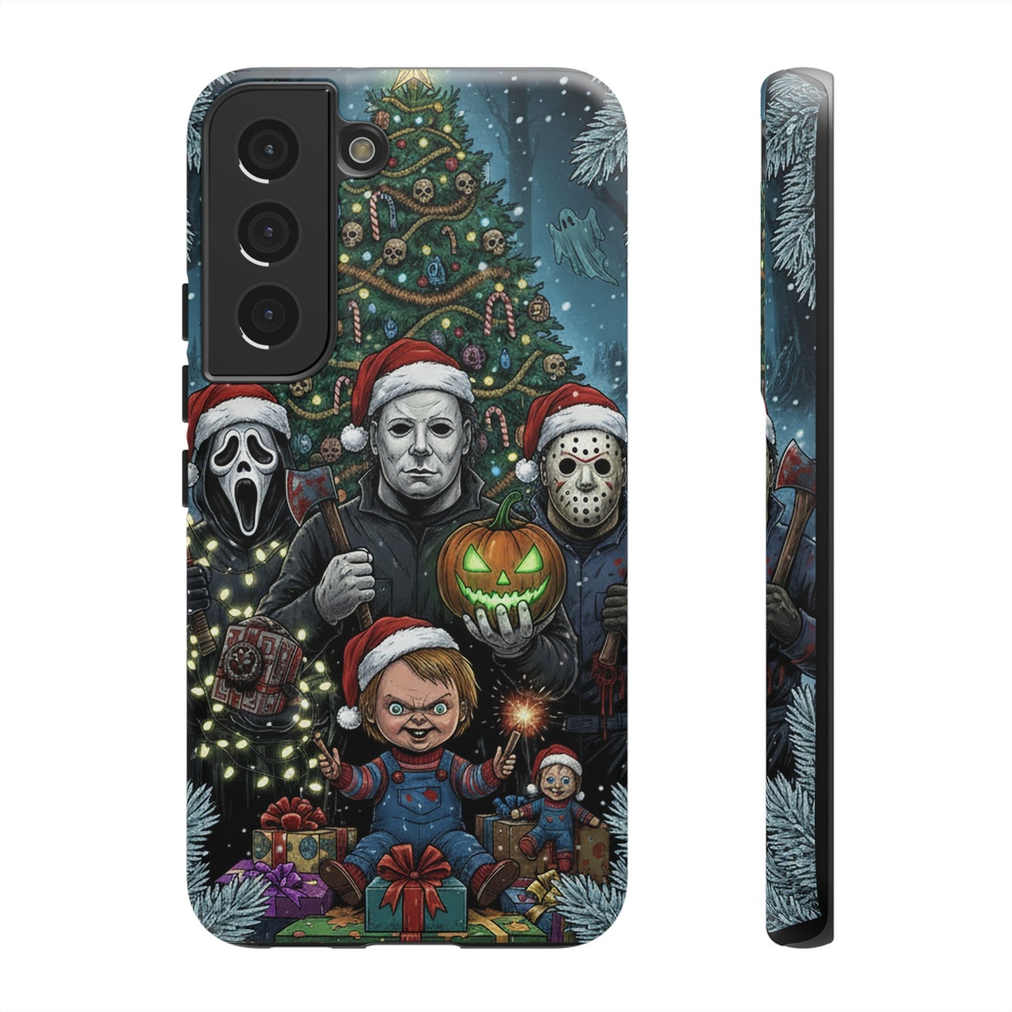 Christmas Horror Phone Case – Festive Slasher Collage Tough Case (iPhone, Samsung, Pixel)