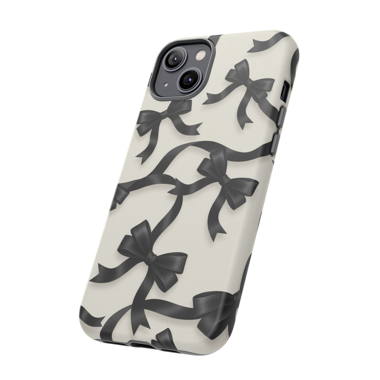Black Ribbon Bow Phone Case, Minimal Bow Pattern Tough Protective Case