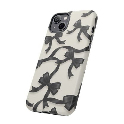 Black Ribbon Bow Phone Case, Minimal Bow Pattern Tough Protective Case