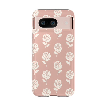 White Rose Pattern Tough Phone Case | Elegant Floral Aesthetic Case for Iphone, Samsung Galaxy and Pixel