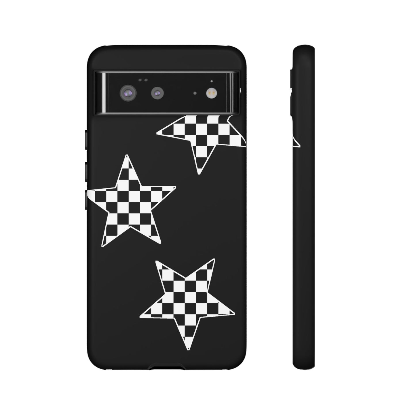 Checkered Star Tough Phone Case – Black Retro Graphic Protective Cover for Iphone, Samsung Galaxy and Pixel