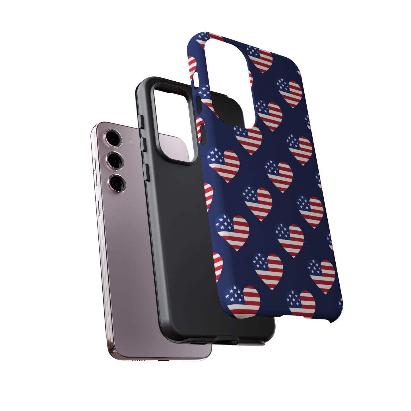 Patriotic American Flag Heart Phone Case – Tough Shockproof, USA Stars & Stripes for Iphone, Samsung Galaxy and Pixel