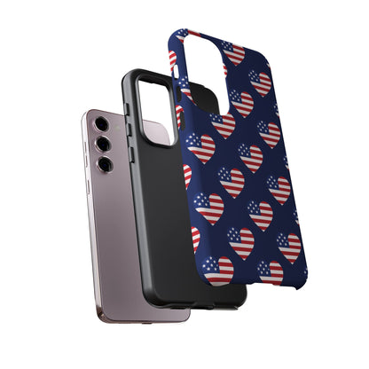 Patriotic American Flag Heart Phone Case – Tough Shockproof, USA Stars & Stripes for Iphone, Samsung Galaxy and Pixel