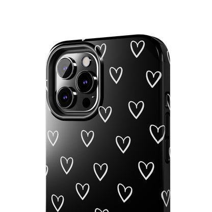 Doodle Heart Phone Case – Minimal Black & White Heart Pattern | Tough Protective Case