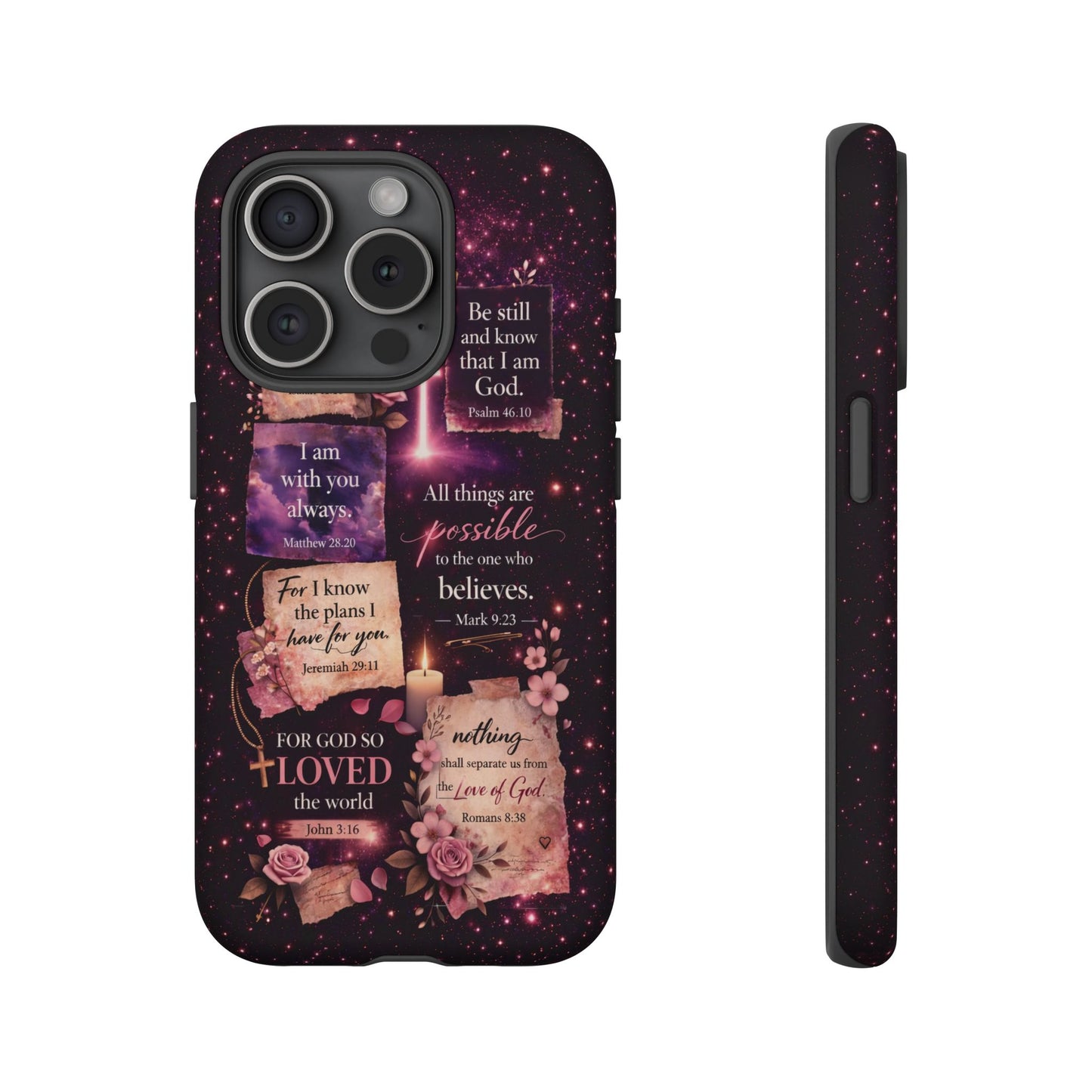 Christian Bible Verse Phone Case Pink Floral Faith Tough Protective Cover Gift