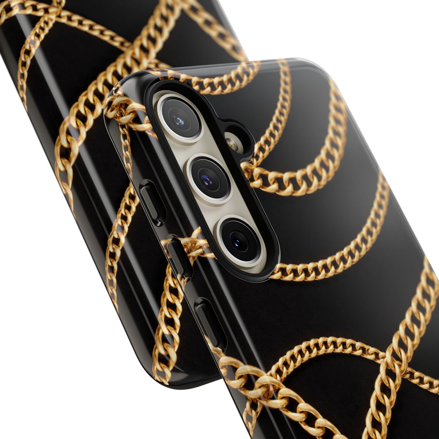 Luxury Gold Chain Phone Case – Black Designer Style Tough Protective Cover for Iphone, Samsung Galaxy and Pixel