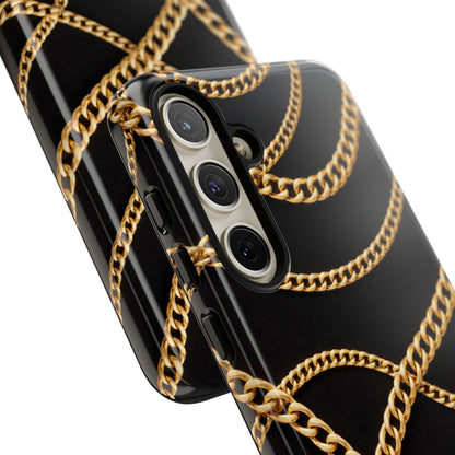 Luxury Gold Chain Phone Case – Black Designer Style Tough Protective Cover for Iphone, Samsung Galaxy and Pixel