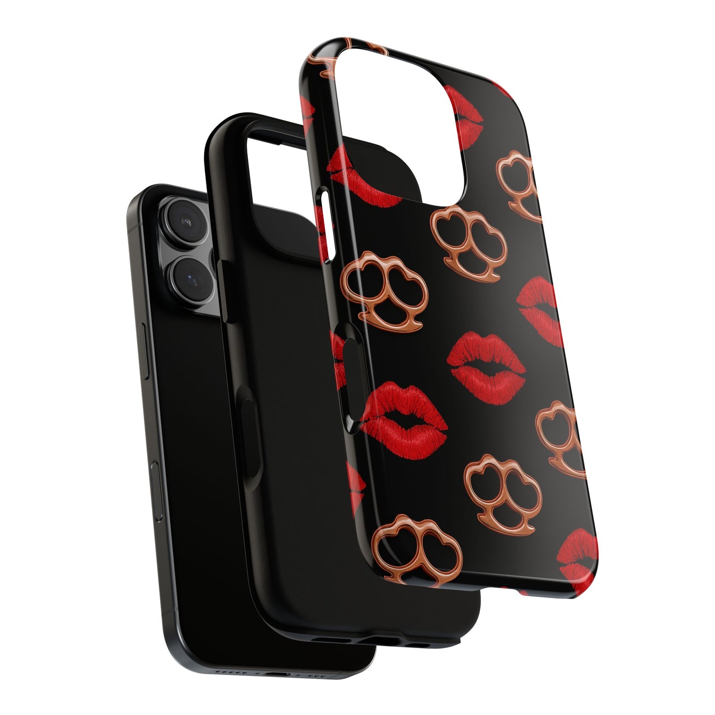 Red Lipstick & Knuckle Duster Phone Case | Bold Kiss Print Tough Protective Cover for Iphone, Samsung Galaxy and Pixel