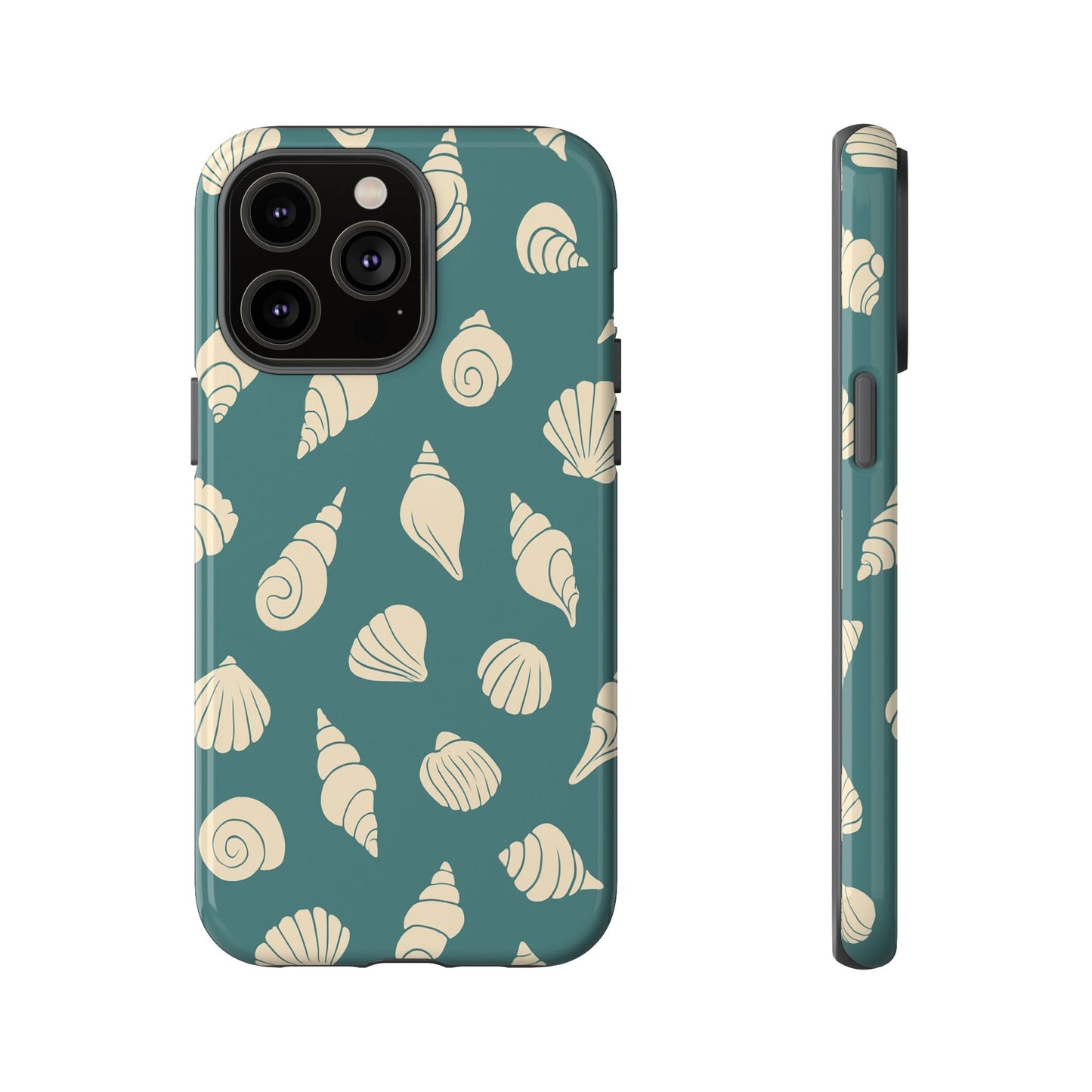 Seashell Pattern Phone Case | Teal Coastal Shells Tough Case for Iphone, Samsung Galaxy and Pixel