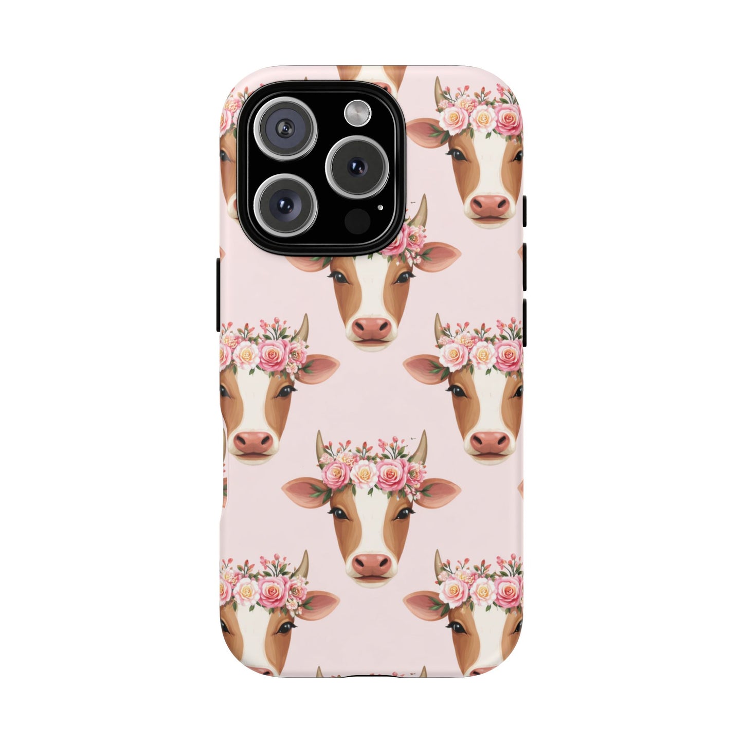 Floral Cow Phone Case – Cute Pink Cow Print Tough Protective Case for Iphone, Samsung Galaxy and Pixel