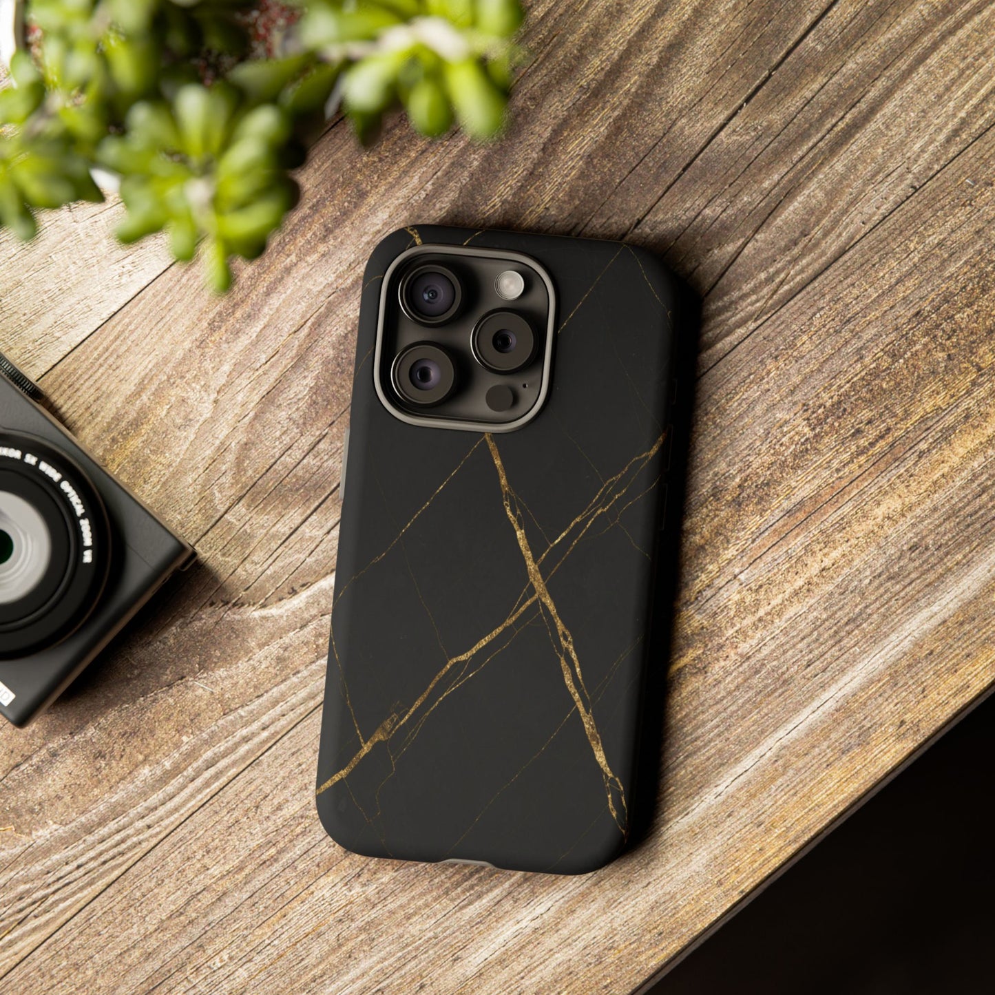 Black Marble Phone Case with Gold Veins | Minimal Luxury Tough Case