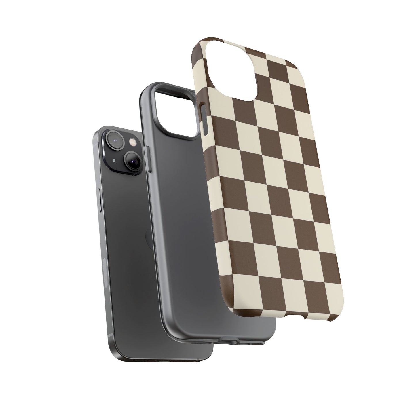 Mocha Checkerboard Phone Case | Neutral Aesthetic Checkered iPhone & Samsung Tough Case