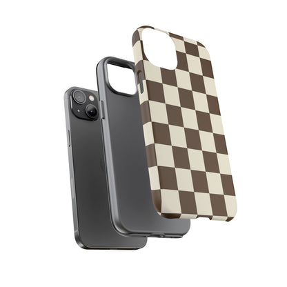 Mocha Checkerboard Phone Case | Neutral Aesthetic Checkered iPhone & Samsung Tough Case