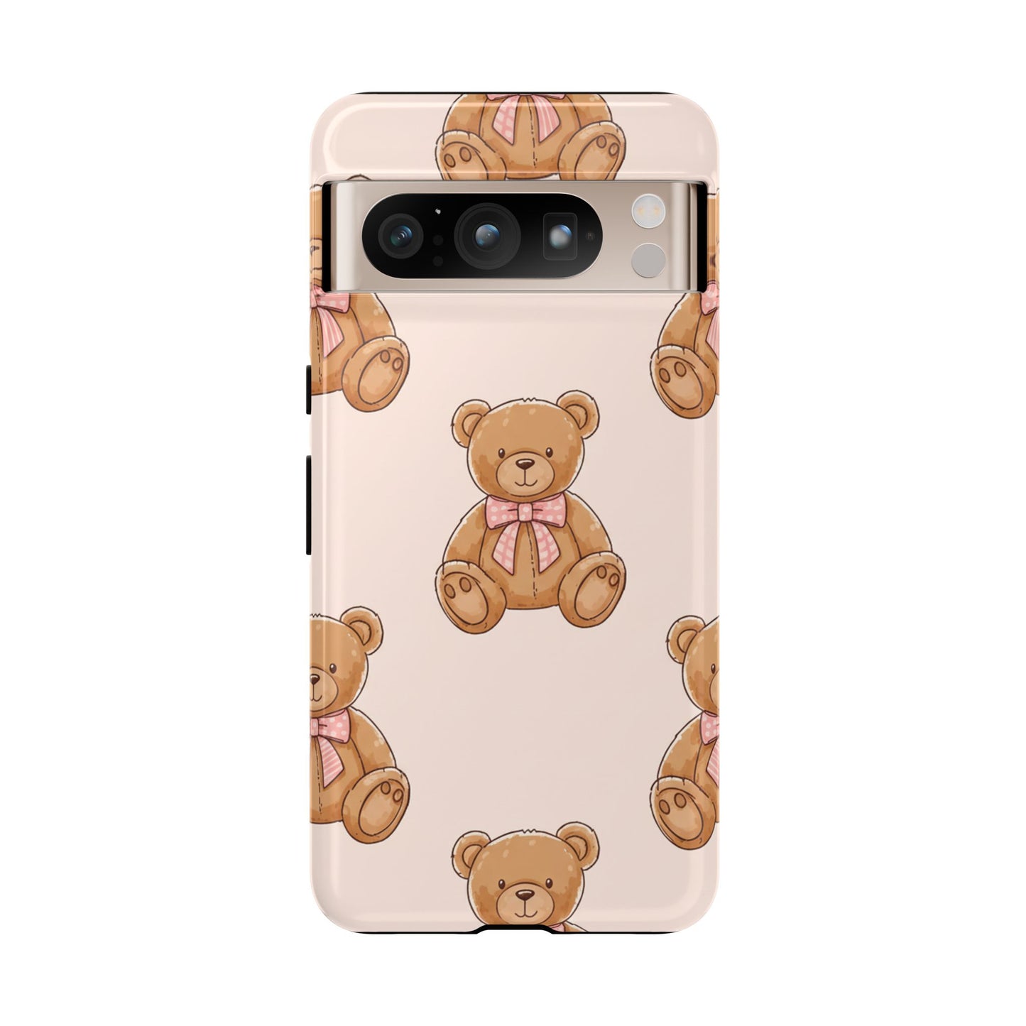 Teddy Bear Phone Case | Cute Coquette Aesthetic Pink Bear Pattern Case | Kawaii Soft Girl iPhone & Samsung Tough Protective Case