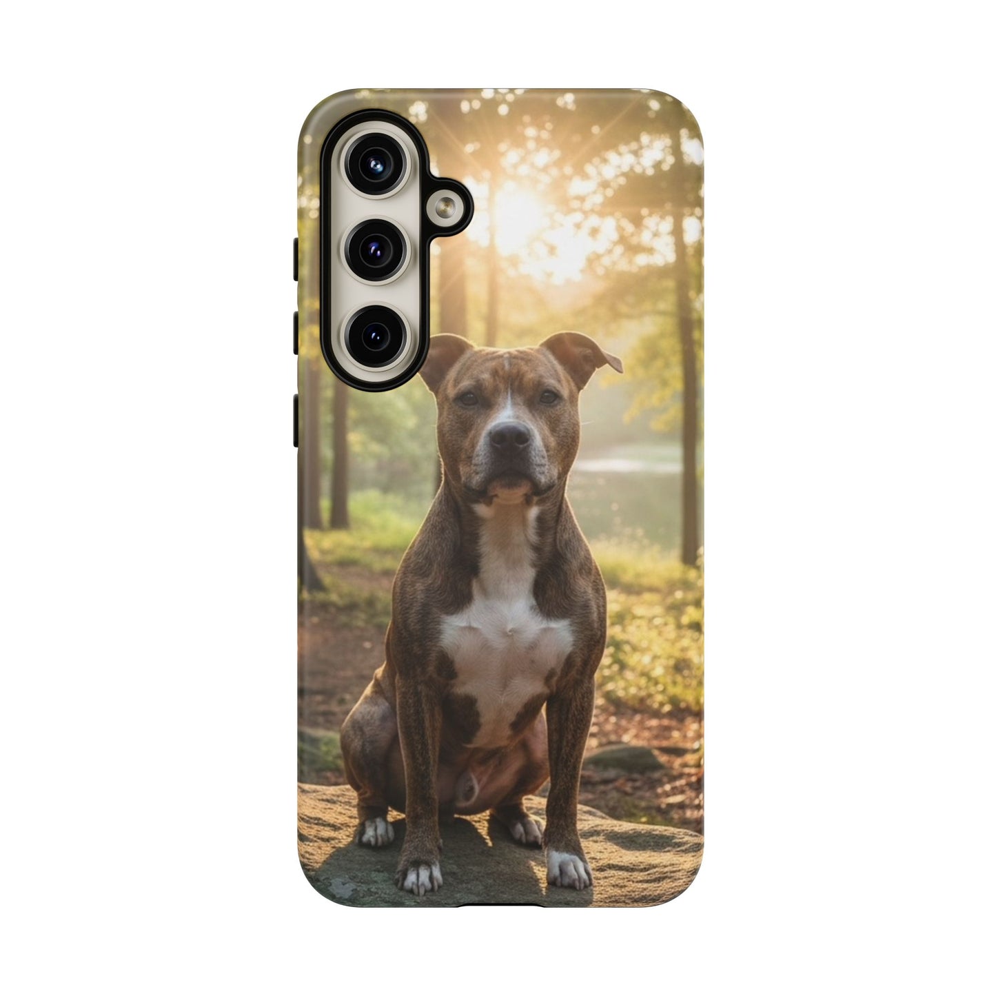 Pitbull Portrait Phone Case | Dog Lover Tough Case, Sunset Forest