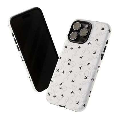 Minimal Paper Airplane Pattern Phone Case – Black White Aesthetic Tough Cover