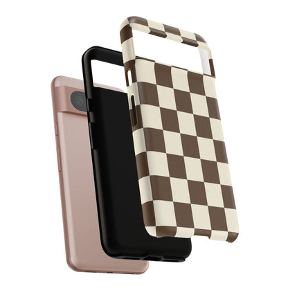 Mocha Checkerboard Phone Case | Neutral Aesthetic Checkered iPhone & Samsung Tough Case