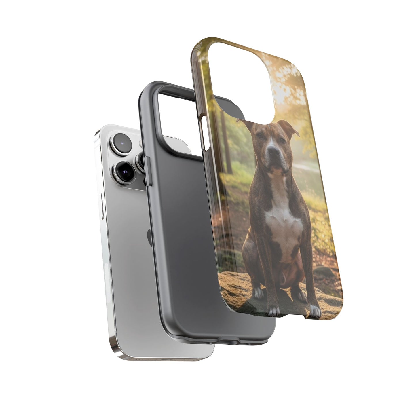 Pitbull Portrait Phone Case | Dog Lover Tough Case, Sunset Forest