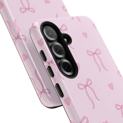 Pink Bow Heart Aesthetic Phone Case – Coquette Cute Tough Cover