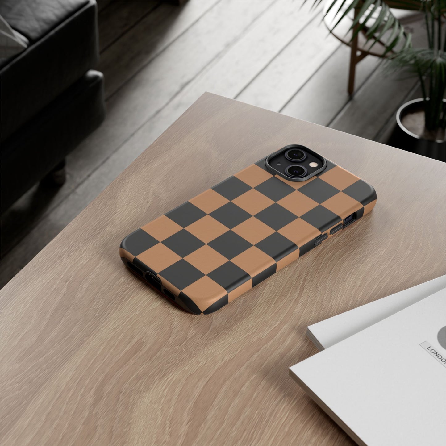 Brown Checkered Phone Case | Aesthetic Checkerboard iPhone & Samsung Tough Case