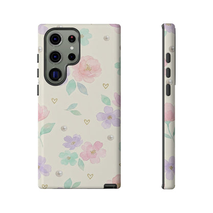 Pastel Floral Phone Case – Coquette Watercolor Flower Hearts Tough Case (iPhone, Samsung, Pixel)
