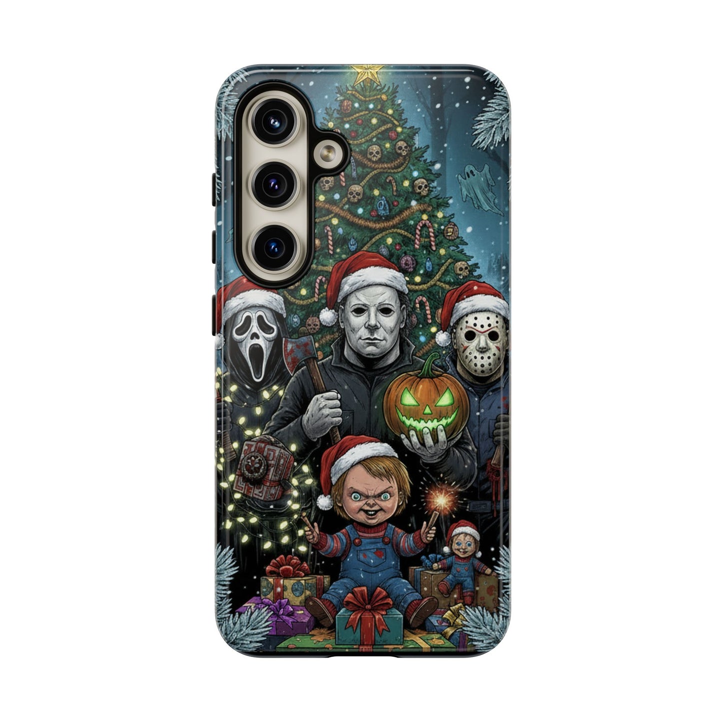 Christmas Horror Phone Case – Festive Slasher Collage Tough Case (iPhone, Samsung, Pixel)