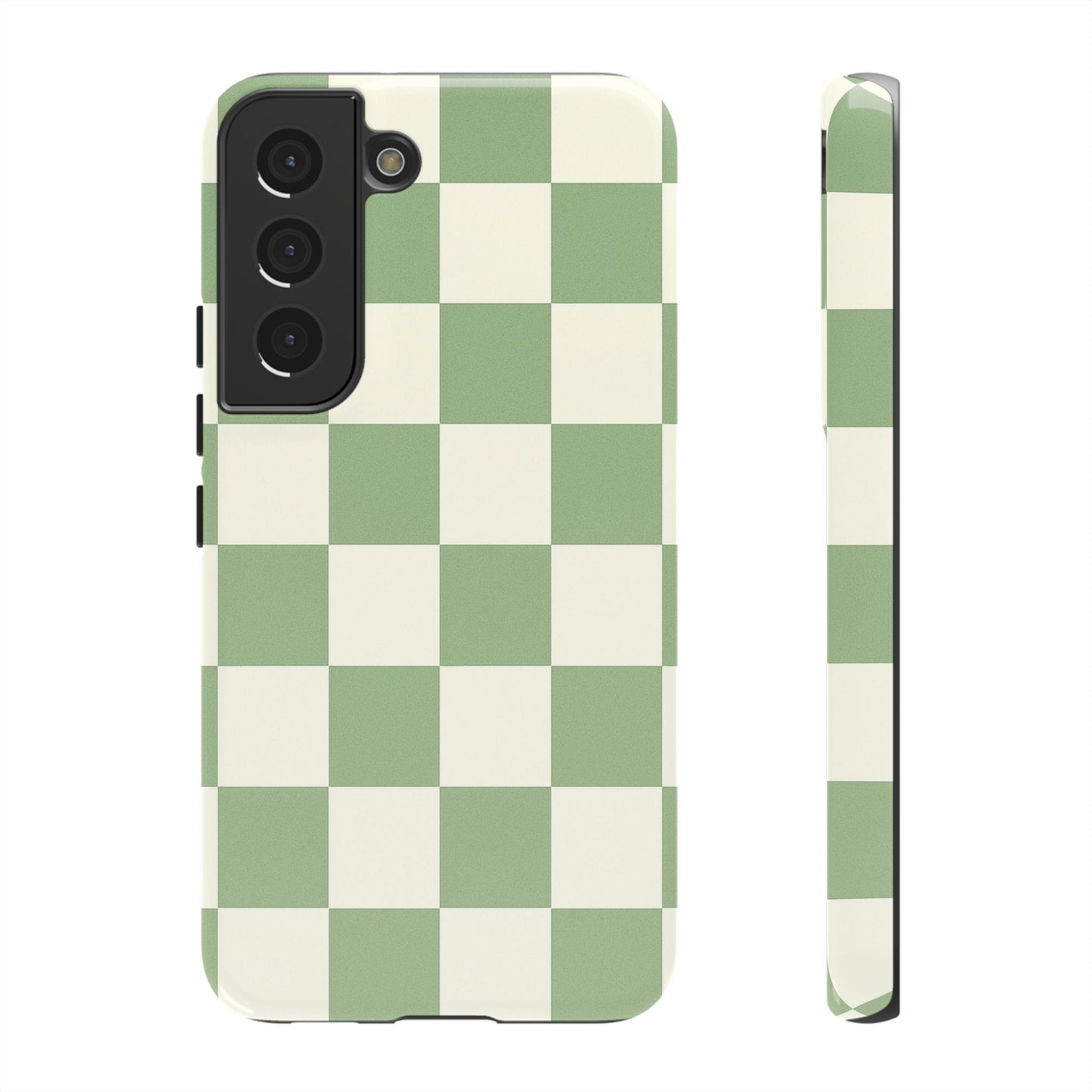 Sage Green Checkerboard Phone Case | Minimal Aesthetic Checkered iPhone & Samsung Tough Case