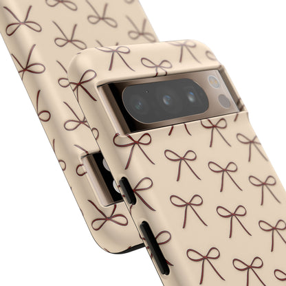Coquette Bow Phone Case | Neutral Beige Aesthetic iPhone & Samsung Tough Case