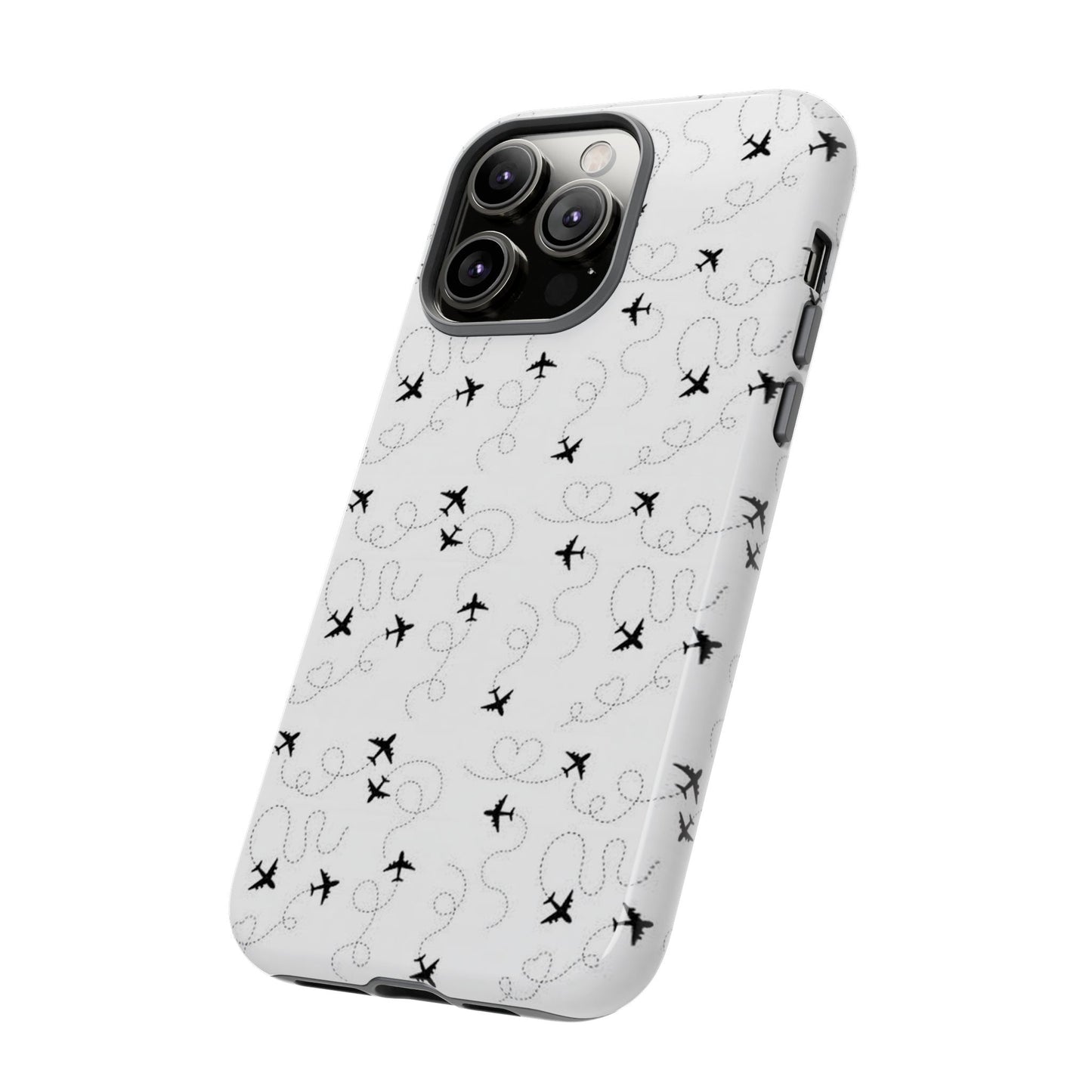 Minimal Paper Airplane Pattern Phone Case – Black White Aesthetic Tough Cover