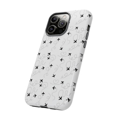 Minimal Paper Airplane Pattern Phone Case – Black White Aesthetic Tough Cover