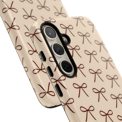 Coquette Bow Phone Case | Neutral Beige Aesthetic iPhone & Samsung Tough Case