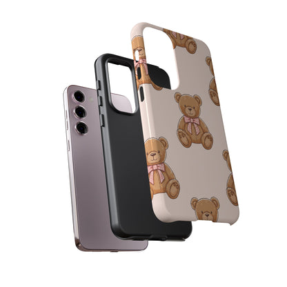 Teddy Bear Phone Case | Cute Coquette Aesthetic Pink Bear Pattern Case | Kawaii Soft Girl iPhone & Samsung Tough Protective Case