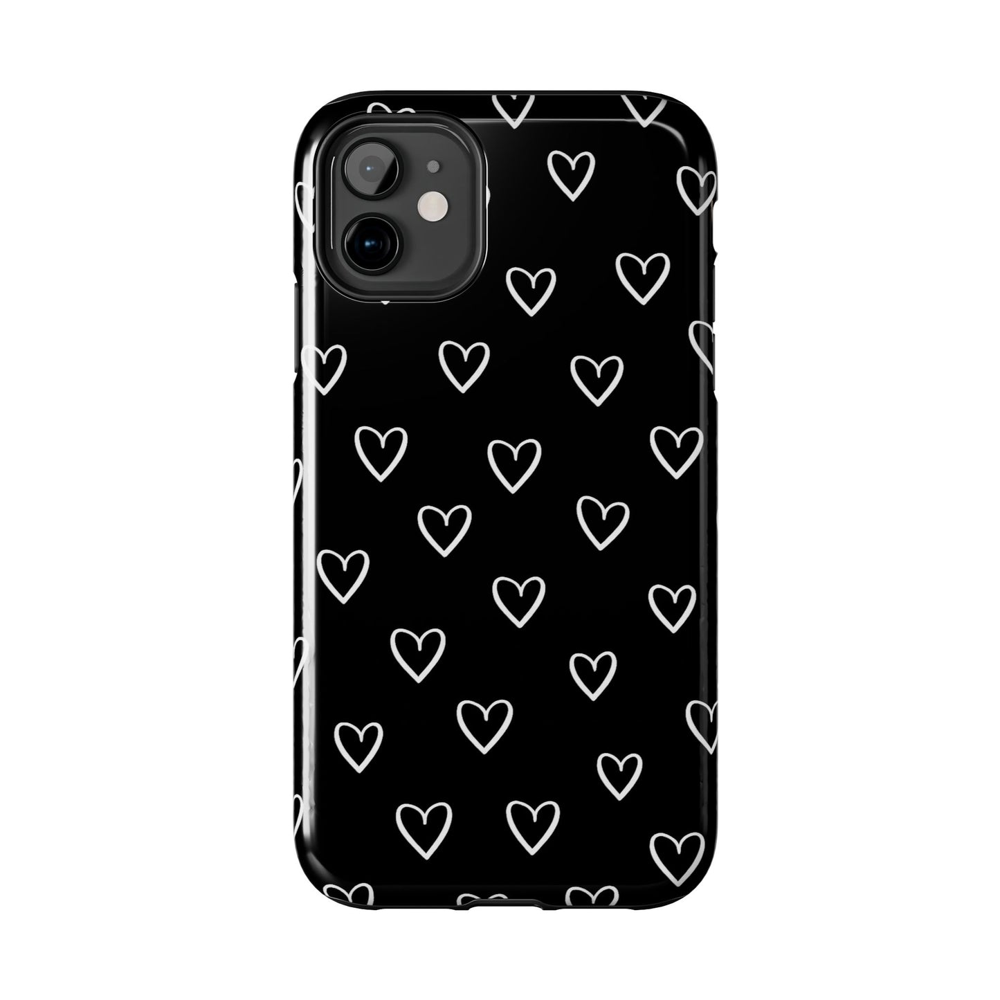 Doodle Heart Phone Case – Minimal Black & White Heart Pattern | Tough Protective Case