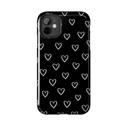 Doodle Heart Phone Case – Minimal Black & White Heart Pattern | Tough Protective Case