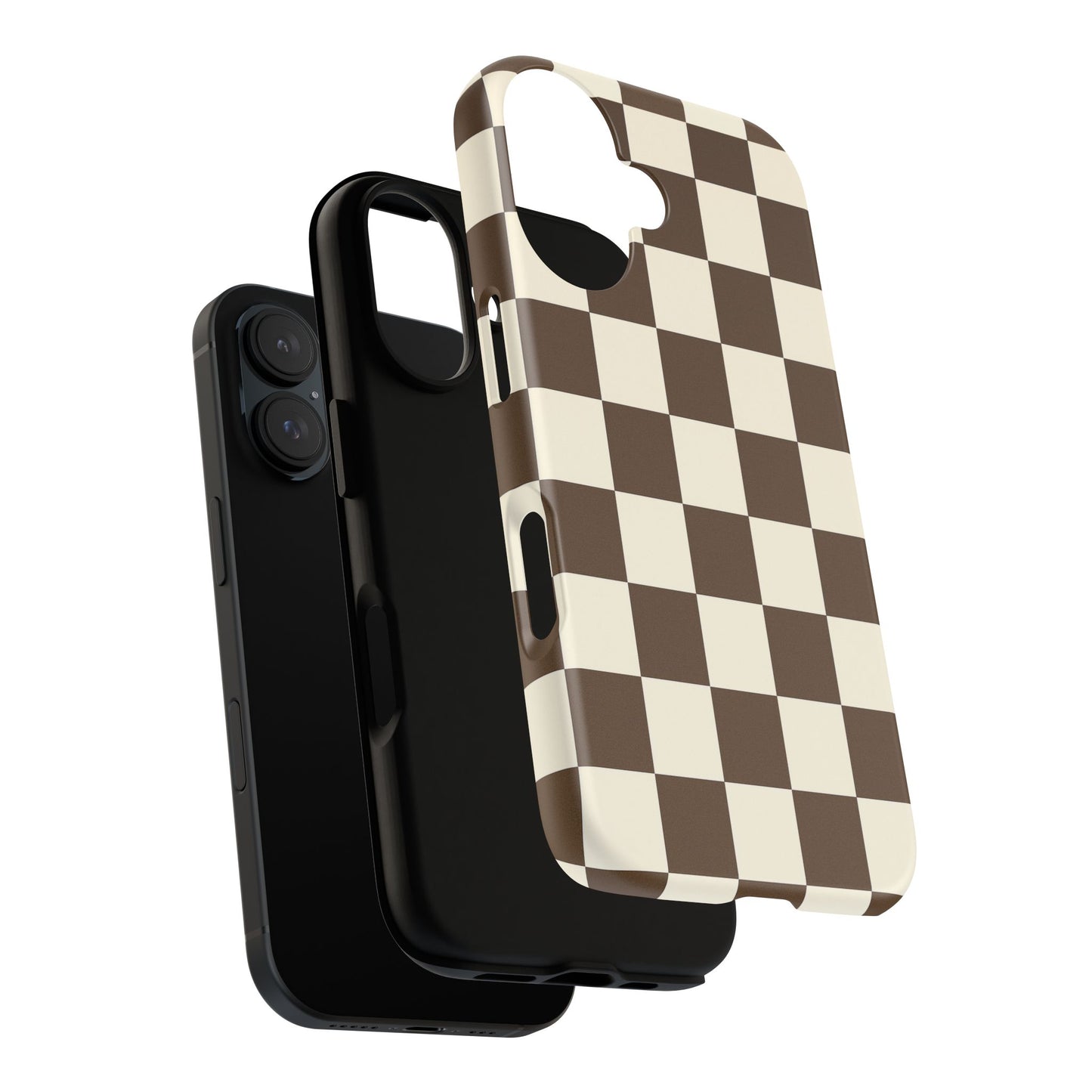 Mocha Checkerboard Phone Case | Neutral Aesthetic Checkered iPhone & Samsung Tough Case