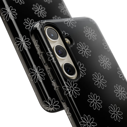 Black Daisy Floral Phone Case – Slim Protective Tough Case for Iphone, Samsung Galaxy and Pixel